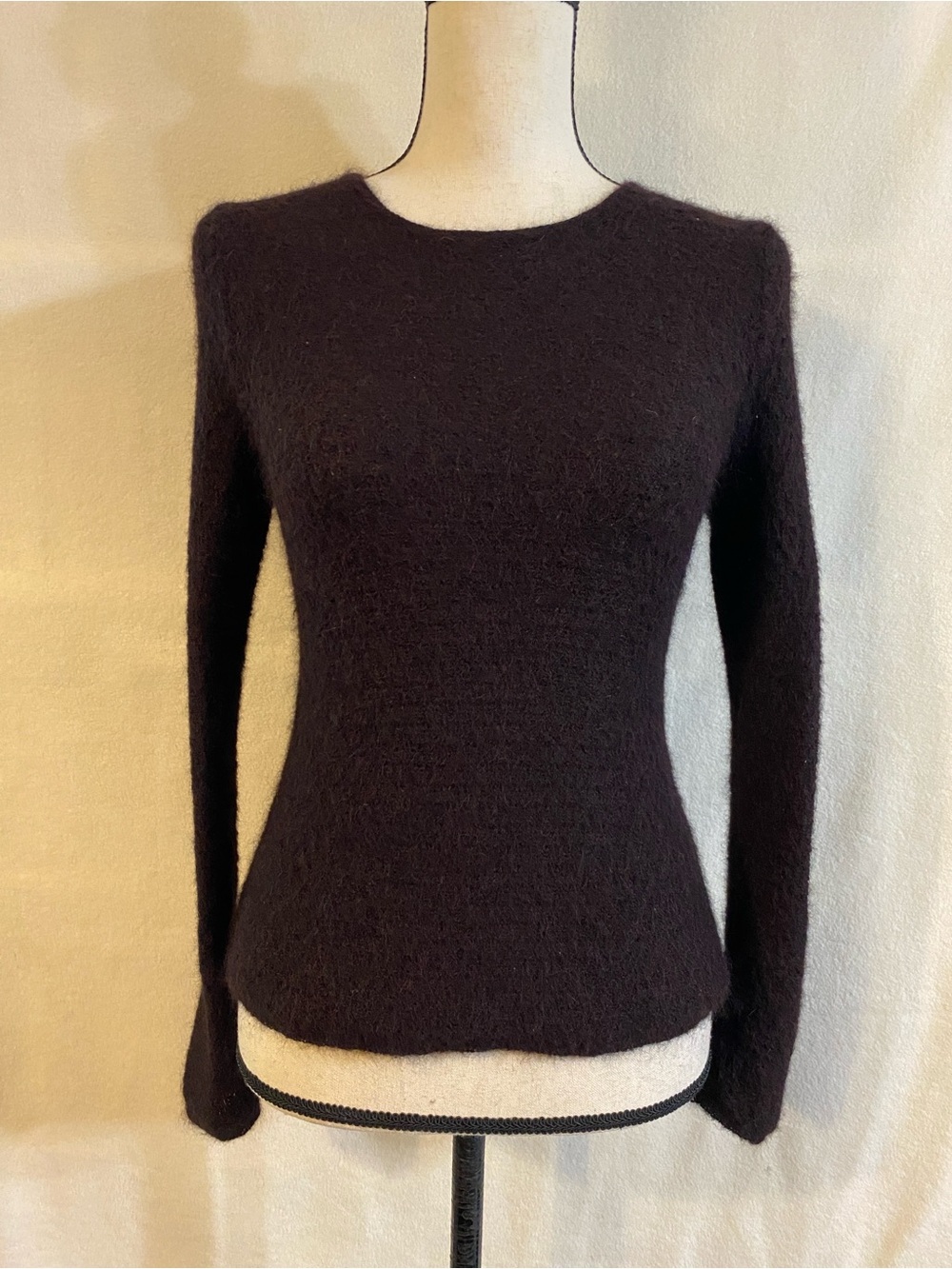 Anne Klein petite dark brown burgundy 100% alpaca crewneck knit sweater
